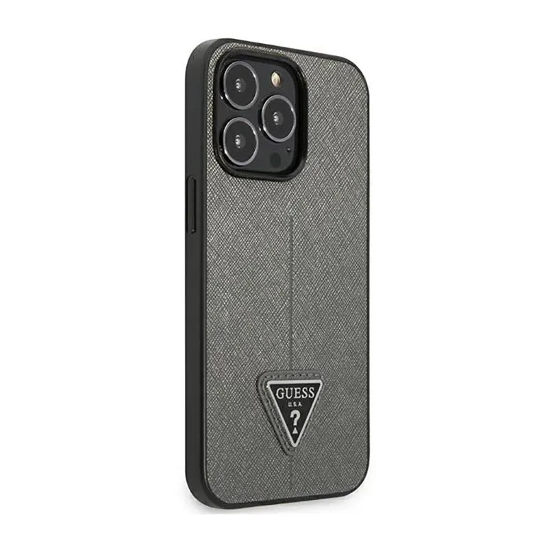 „Guess Saffiano Triangle Logo“ dėklas – dėklas „iPhone 14 Pro“ telefonui (sidabrinis)