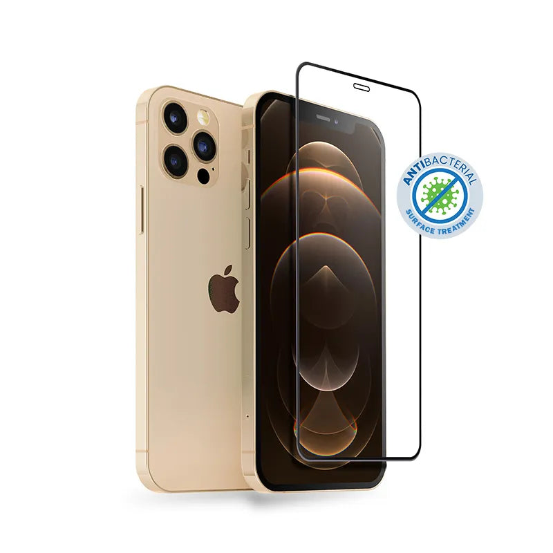 Crong Anti-Bacterial 3D Armor Glass – 9H grūdintas stiklas visam iPhone 12 Pro Max ekranui + montavimo rėmelis
