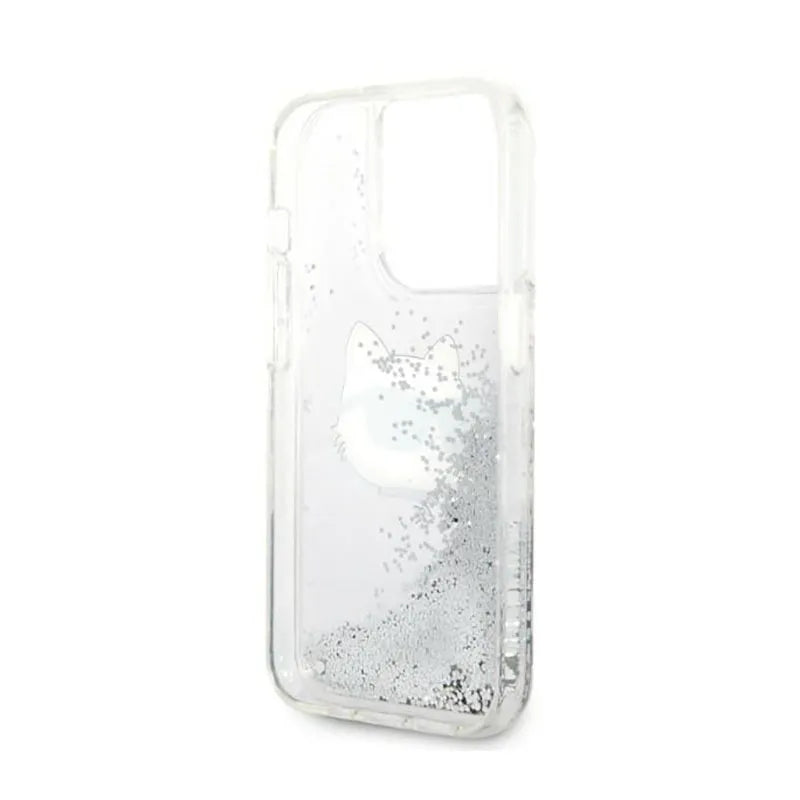 Karl Lagerfeld Liquid Glitter NFT Choupette Head – dėklas iPhone 14 Pro (sidabrinis)