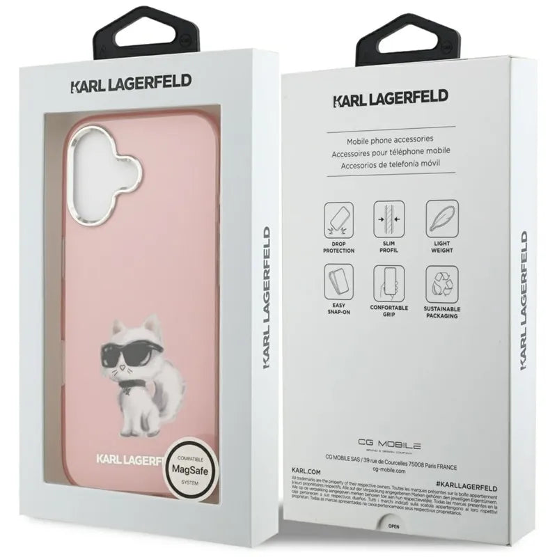 Karl Lagerfeld IML Aquarelle Choupette & Logo MagSafe - Dėklas iPhone 17 (rožinis)