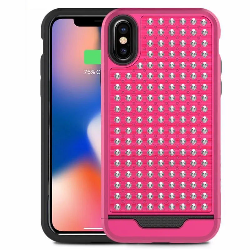 Zizo Star Diamond hibridinis dėklas, skirtas iPhone X (rožinė/juoda)