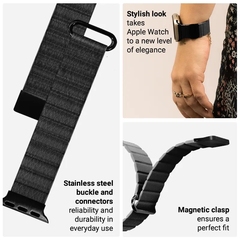 Crong Eclipse – magnetinis odinis Apple Watch dirželis 44/45/46/49 mm (juodas)
