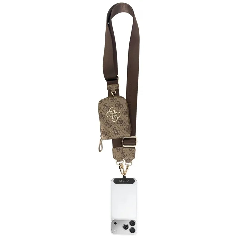 Guess 4G Metal Logo universali crossbody telefono dirželio ir piniginės komplektas (ruda)