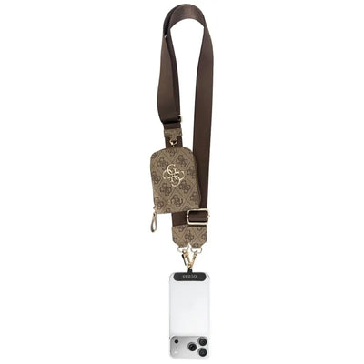 Guess 4G Metal Logo universali crossbody telefono dirželio ir piniginės komplektas (ruda)