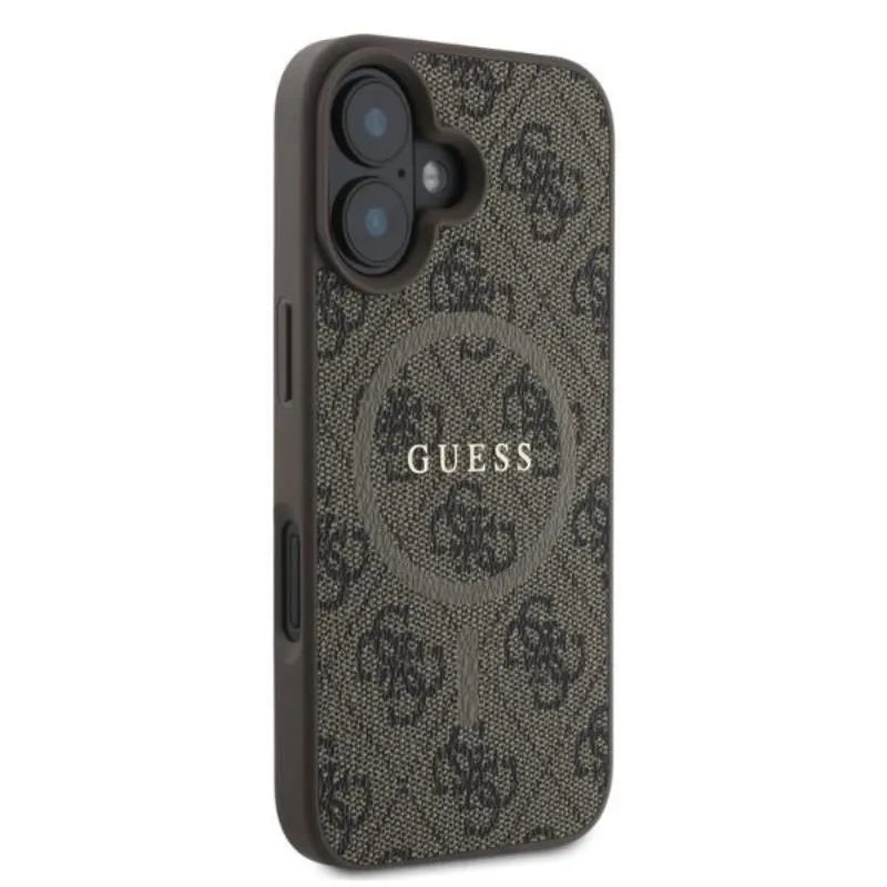 Guess 4G Ring Classic Logo MagSafe – dėklas iPhone 16 (rudas)
