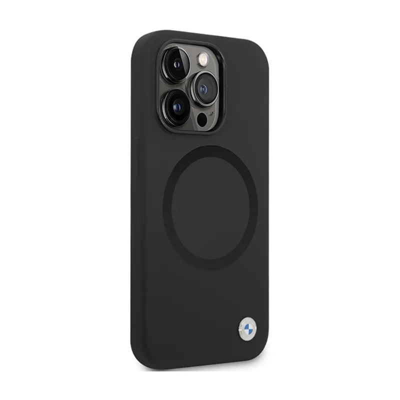 BMW Signature Liquid Silicone MagSafe dėklas, skirtas iPhone 14 Pro Max (juodas)
