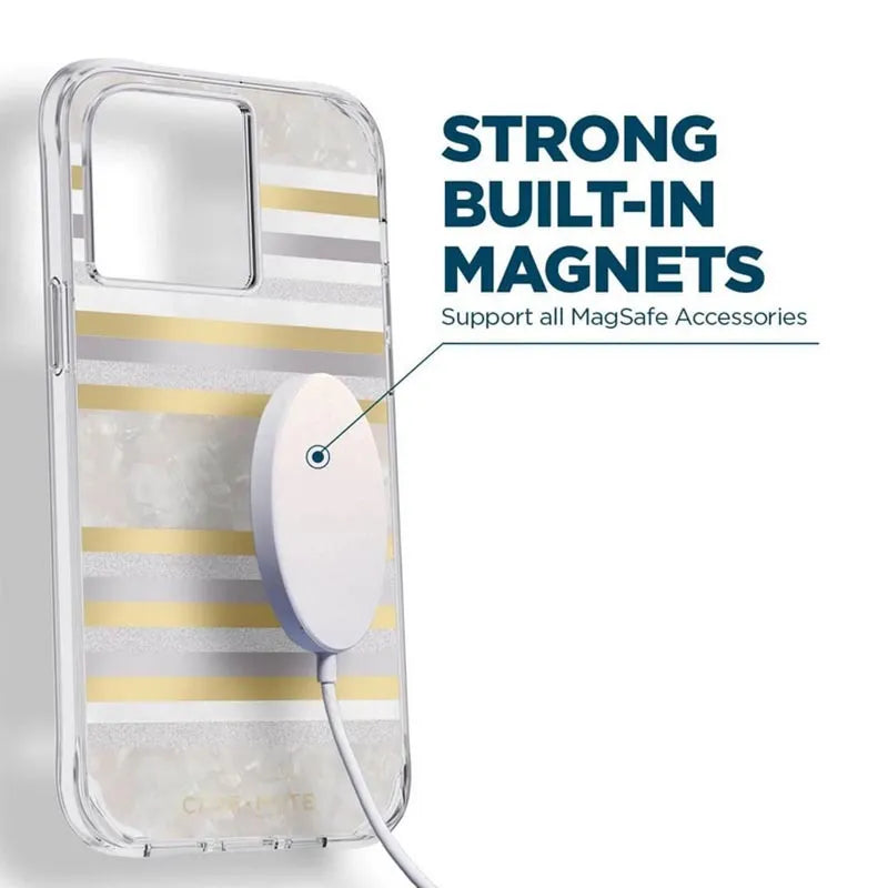 Case-Mate Pearl Stripes MagSafe – perlamutru dekoruotas dėklas, skirtas „iPhone 14 Pro“ (Pearl Stripes)