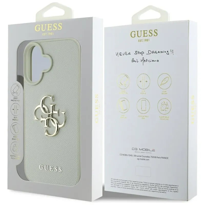 Guess Grained Big 4G Logo Small Classic Logo - dėklas iPhone 16 (žalias)