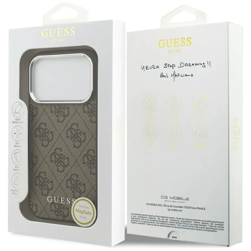 Guess 4G Classic Logo MagSafe – iPhone 17 Pro Max dėklas (rudas)