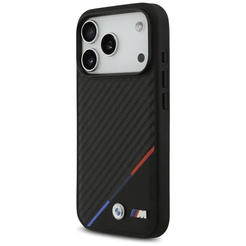 BMW M Carbon Tricolor Line MagSafe – dėklas iPhone 17 Pro (juodas)