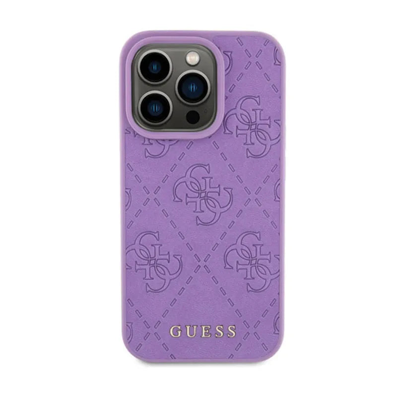 Guess Leather 4G Stamped – dėklas iPhone 15 Pro Max (violetinis)