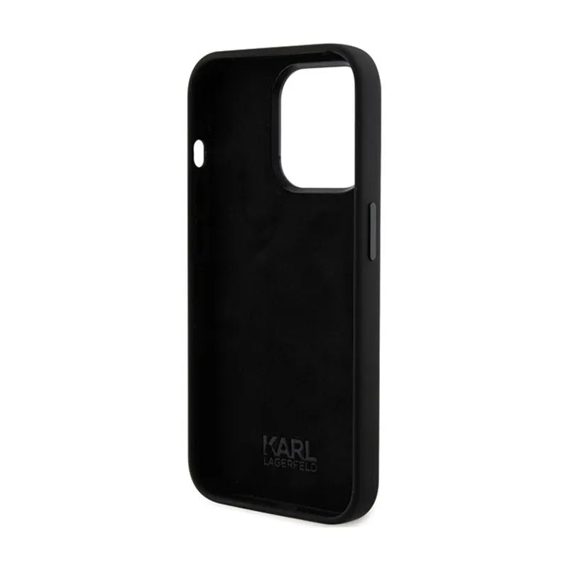 Karl Lagerfeld Silicone Ikonik Metal Pin - dėklas telefonui iPhone 15 Pro (juodas)