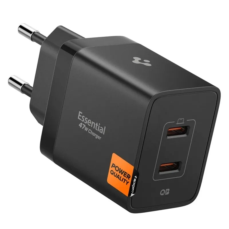 Spigen Essential EE472EU GaN Pro – 2x USB-C 47W sieninis įkroviklis (juodas)