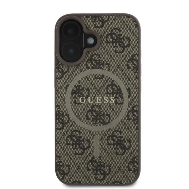 Guess 4G Ring Classic Logo MagSafe – dėklas iPhone 16 (rudas)