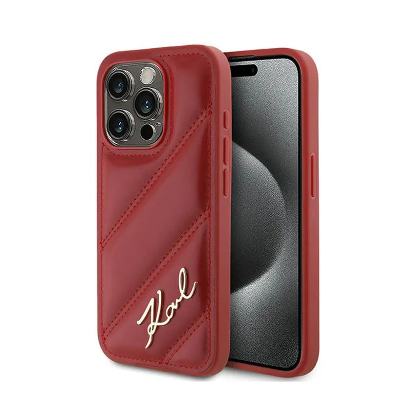 Karl Lagerfeld Diagonal Quilted Script – dėklas iPhone 15 Pro (raudonas)