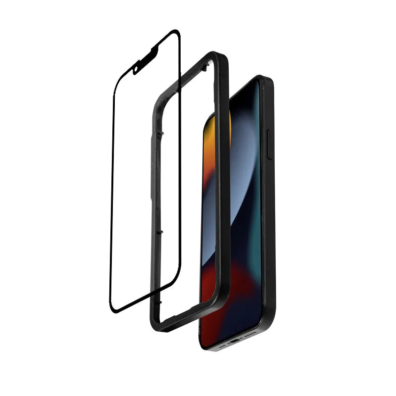 Crong Anti-Bacterial 3D Armor Glass – 9H grūdintas stiklas visam ekranui iPhone 14 Plus / iPhone 13 Pro Max + montavimo rėmelis