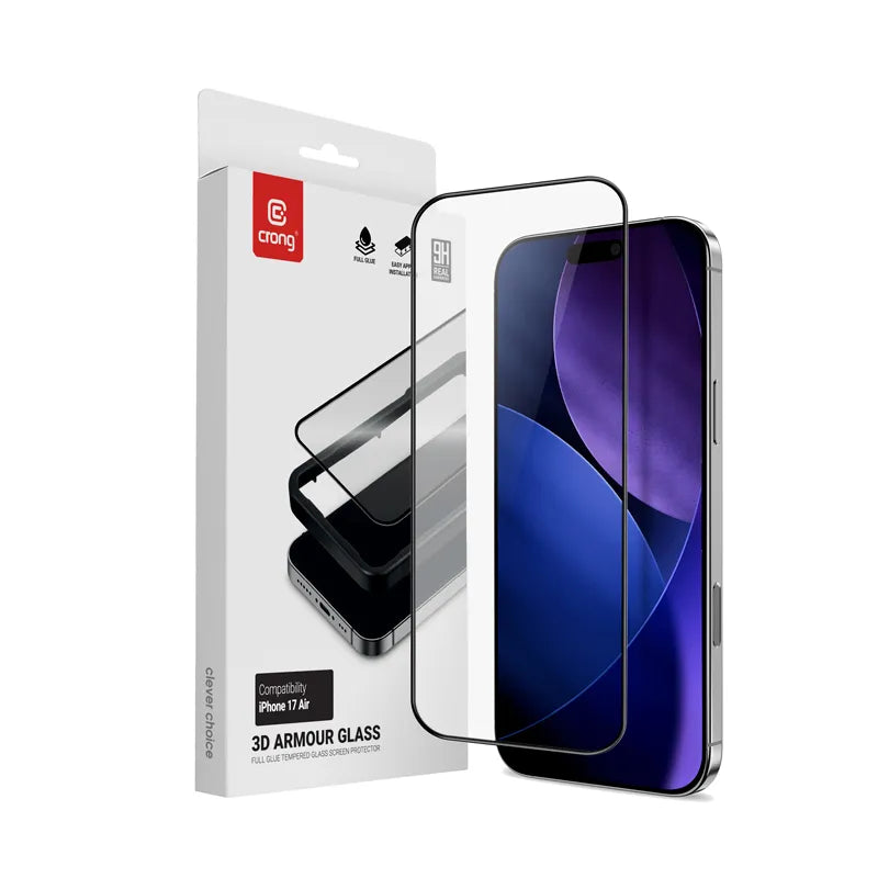 Crong 3D Armor Glass – Grūdintas stiklas iPhone Air + montavimo rėmelis