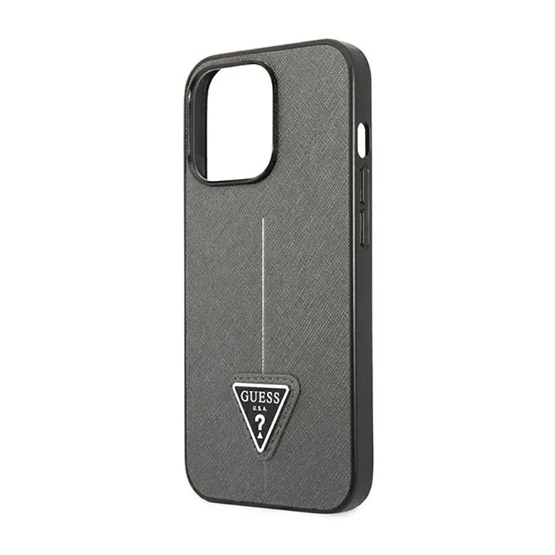 „Guess Saffiano Triangle Logo“ dėklas – dėklas „iPhone 14 Pro“ telefonui (sidabrinis)