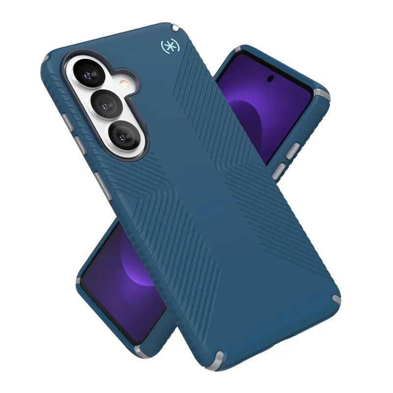 Speck Presidio2 Grip Magnet – apsauginis dėklas su MagSafe, skirtas Samsung Galaxy S26 (Deep Sea/Silver Metallic/Spell Blue)