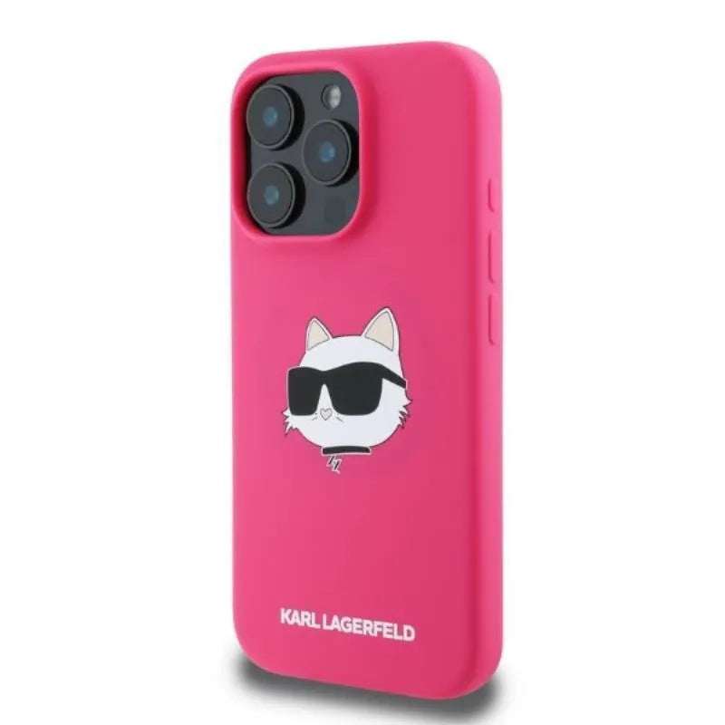 Karl Lagerfeld Silicone Choupette Head Print MagSafe – dėklas „iPhone 16 Pro Max“ (fuksijos spalvos)