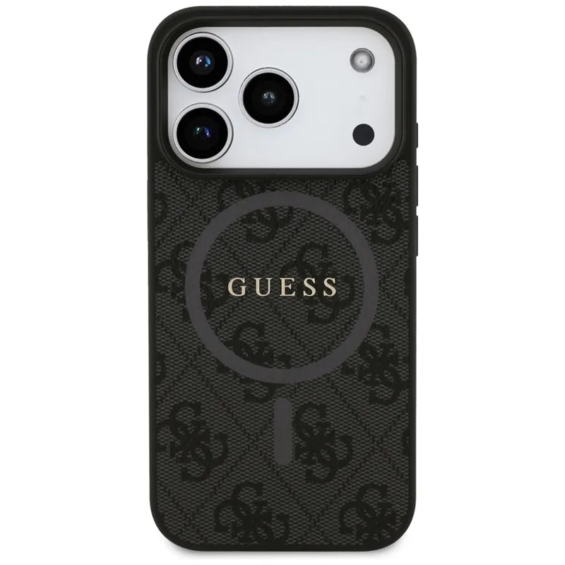 Guess 4G Ring Classic Logo MagSafe – dėklas iPhone 17 Pro (juodas)