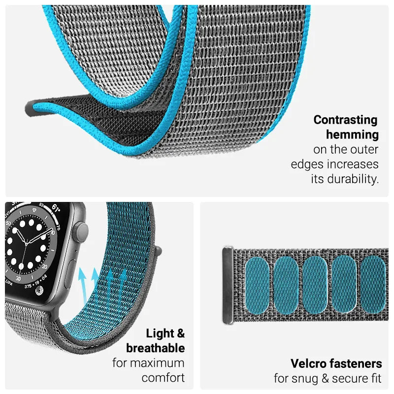Crong Nylon Reflex – sportinis dirželis, skirtas Apple Watch 44/45/46/49 mm (juodas)