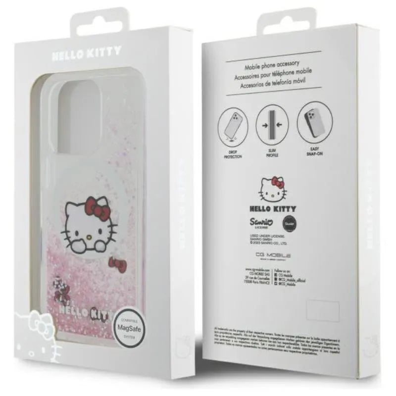 Hello Kitty Liquid Glitter Sweet Kitty Bows MagSafe – dėklas iPhone 16 Pro Max (baltas)