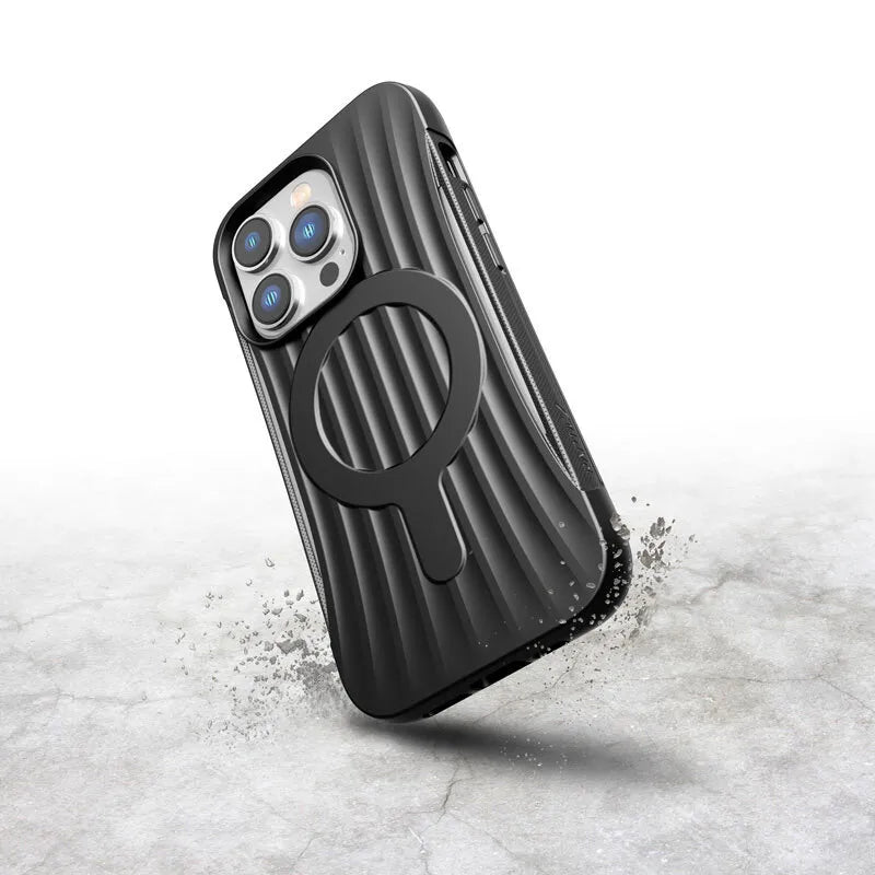 X-Doria Raptic Clutch MagSafe – biologiškai skaidus dėklas, skirtas iPhone 14 Pro (atsparus kritimui iš 3 m aukščio) (juodas)