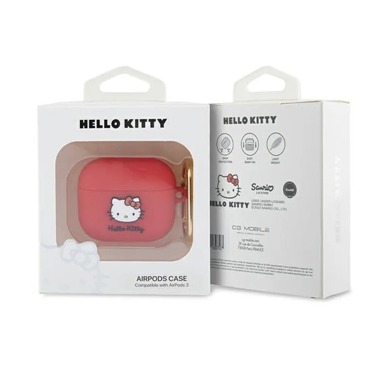 Hello Kitty silikoninis 3D „Kitty Head“ dėklas, skirtas AirPods 3 (fuksijos spalvos)