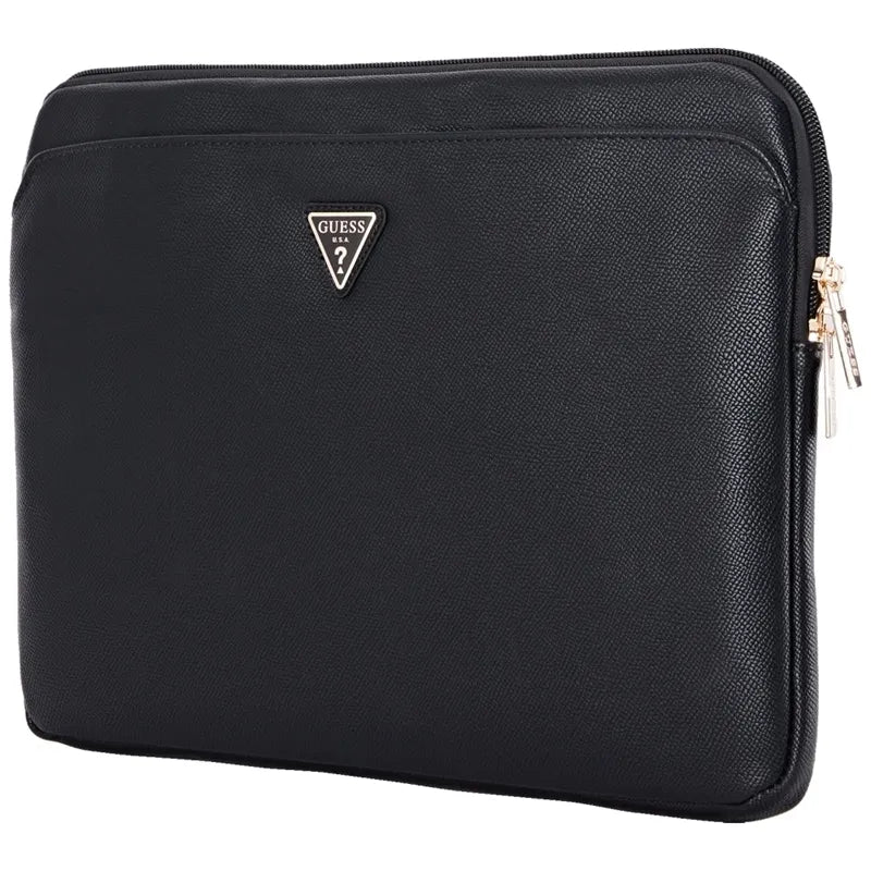 Guess Grained Zipper Pocket Triangle Logo Sleeve – nešiojamojo kompiuterio dėklas 14" (juodas)