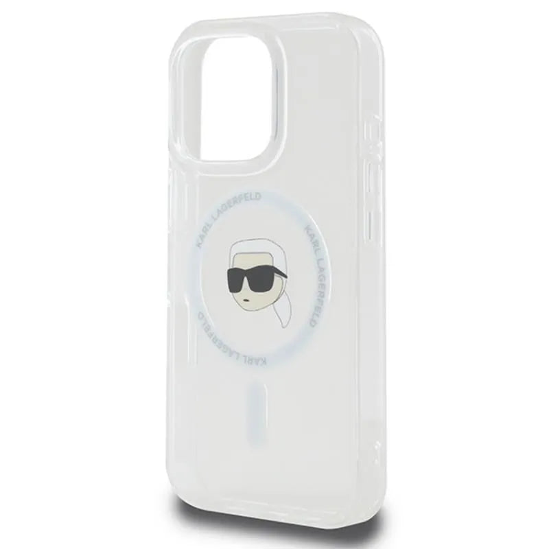 Karl Lagerfeld IML Metal Karl Head MagSafe - dėklas iPhone 16 Pro (baltas)