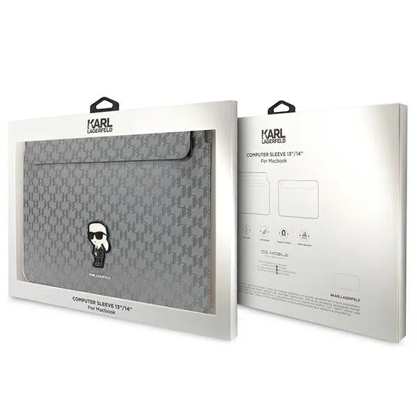 Karl Lagerfeld NFT Saffiano Monogram Ikonik Karl dėklas – 14 colių nešiojamojo kompiuterio dėklas (sidabrinis)