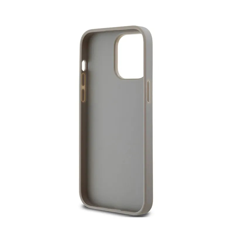 DKNY Leather Mono Stripe & Metal Logo – dėklas iPhone 14 Pro (smėlio spalvos)