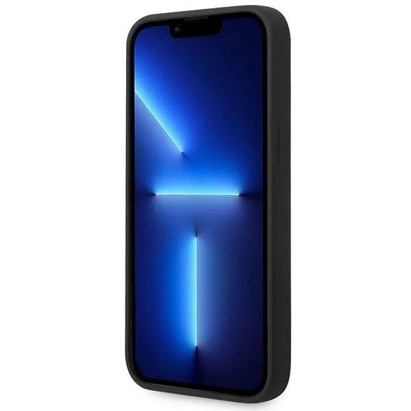 BMW Liquid Silicone Case Metal Logo dėklas iPhone 14 Plus telefonui (juodas)