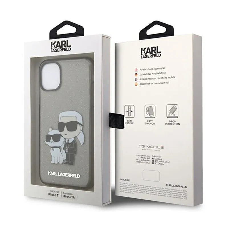 Karl Lagerfeld IML Glitter Karl & Choupette – iPhone 11 dėklas (juodas)
