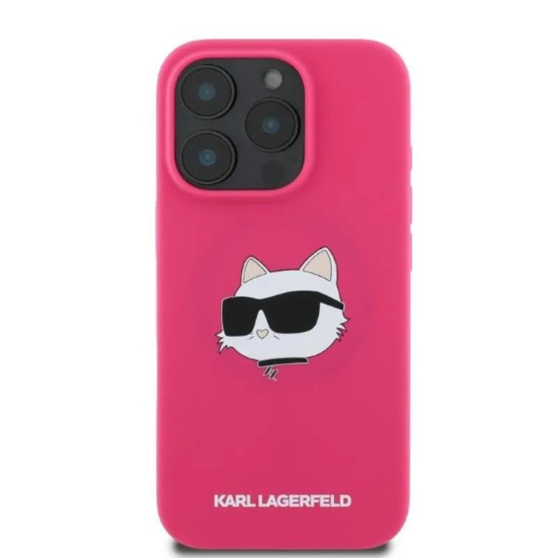 Karl Lagerfeld Silicone Choupette Head Print MagSafe – dėklas „iPhone 16 Pro Max“ (fuksijos spalvos)