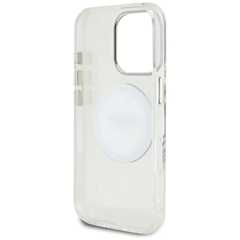 Guess IML Metal Colored Circle Classic Logo MagSafe – dėklas iPhone 16 Pro Max (baltas)