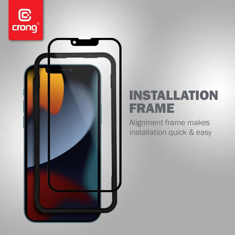 Crong Anti-Bacterial 3D Armor Glass – 9H grūdintas stiklas visam ekranui iPhone 14 Plus / iPhone 13 Pro Max + montavimo rėmelis
