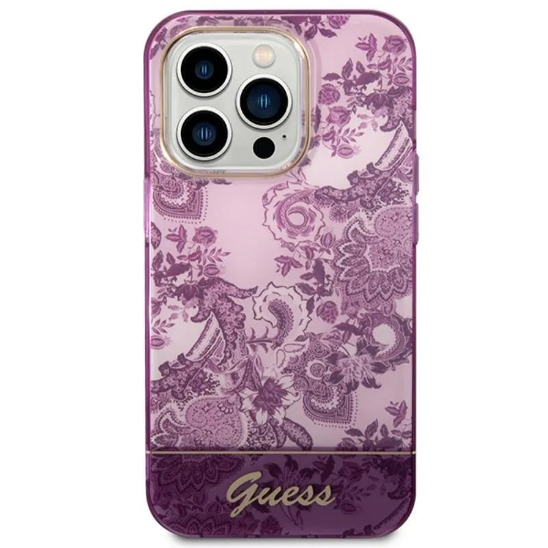 Guess Porcelain Collection – Dėklas skirtas iPhone 14 Pro Max (fuksija)