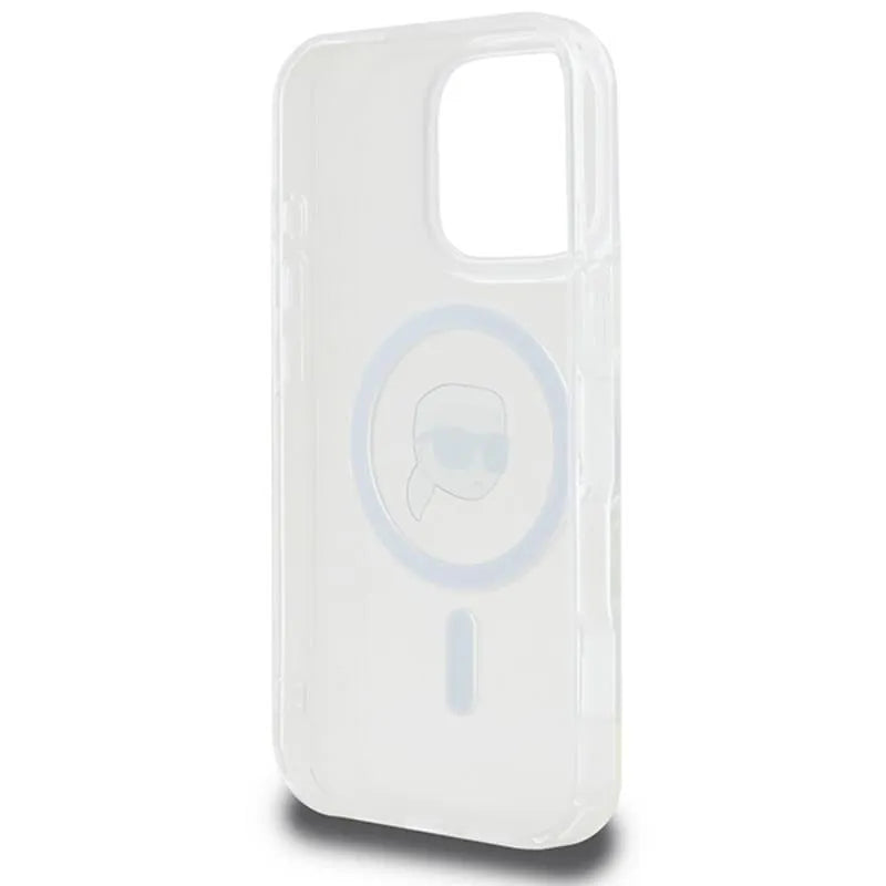Karl Lagerfeld IML Metal Karl Head MagSafe - dėklas iPhone 16 Pro (baltas)