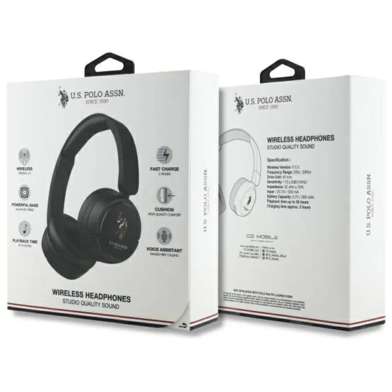 US Polo Assn DH Color Logo – Belaidės ant ausų dedamos Bluetooth V5.3 ausinės (juodos)
