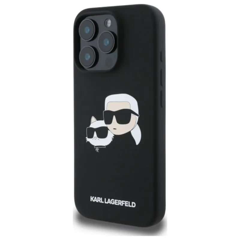 Karl Lagerfeld Silicone Double Heads Print MagSafe – dėklas iPhone 16 Pro (juodas)