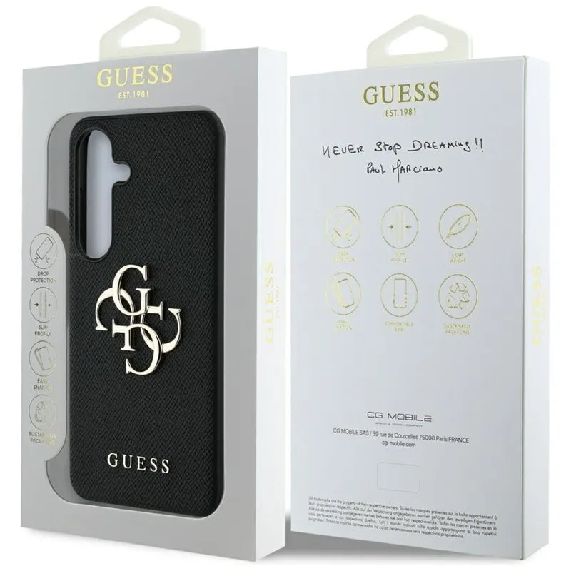 Guess Grained Big 4G Logo Small Classic Logo – dėklas Samsung Galaxy S25 (juodas)