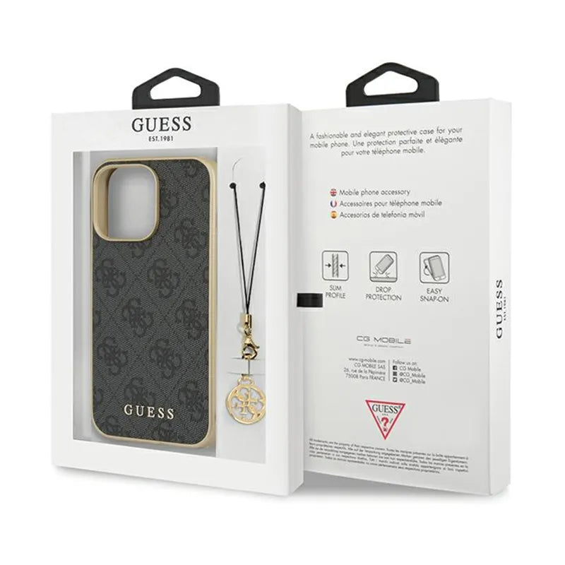Guess 4G Charms kolekcija – dėklas iPhone 14 Pro (pilkas)