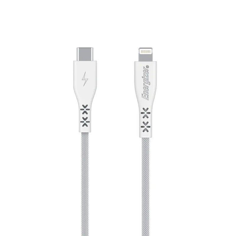 Energizer HardCase – USB-C į Lightning jungiamasis kabelis, MFi sertifikuotas, 1,2 m (baltas)
