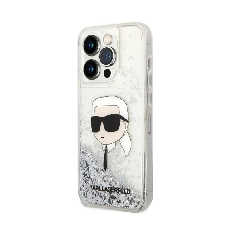 Karl Lagerfeld Liquid Glitter NFT Karl's Head - Dėklas iPhone 14 Pro (sidabrinis)