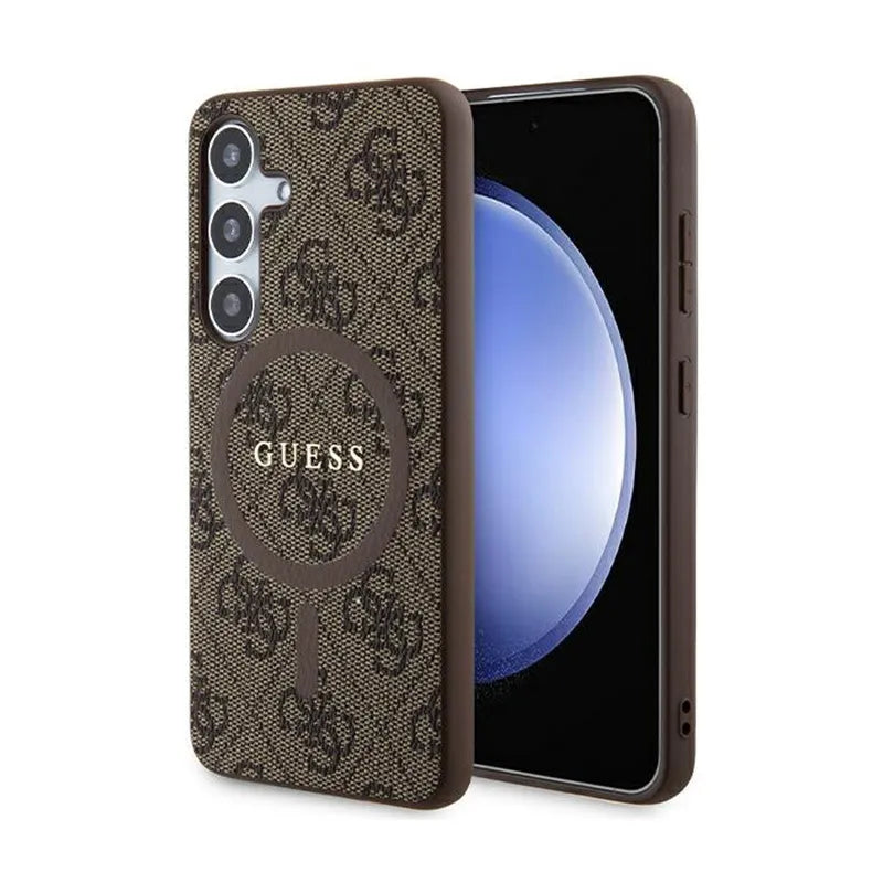 Guess 4G Collection Leather Metal Logo MagSafe - Dėklas Samsung Galaxy S24 (Rudas)