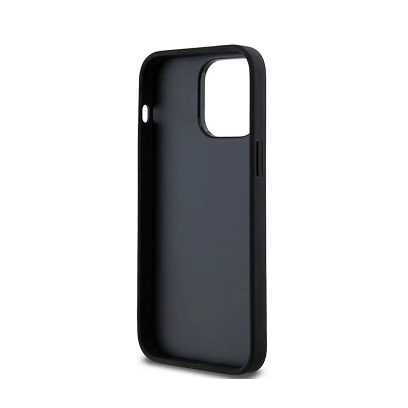DKNY Leather Checkered Mono Pattern & Printed Stripes – dėklas iPhone 14 Pro Max (juodas)