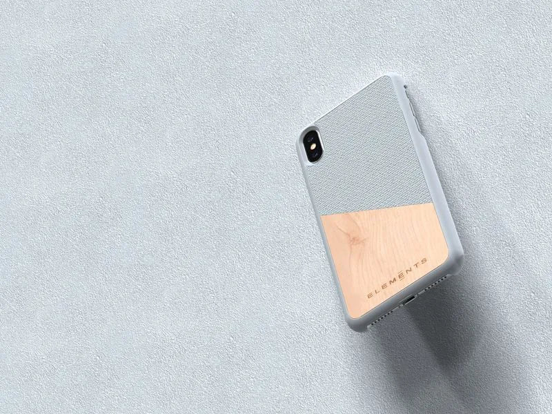 Nordic Elements Original Hel – dėklas iPhone Xs Max su tikro klevo medienos elementais (šviesiai pilkas)