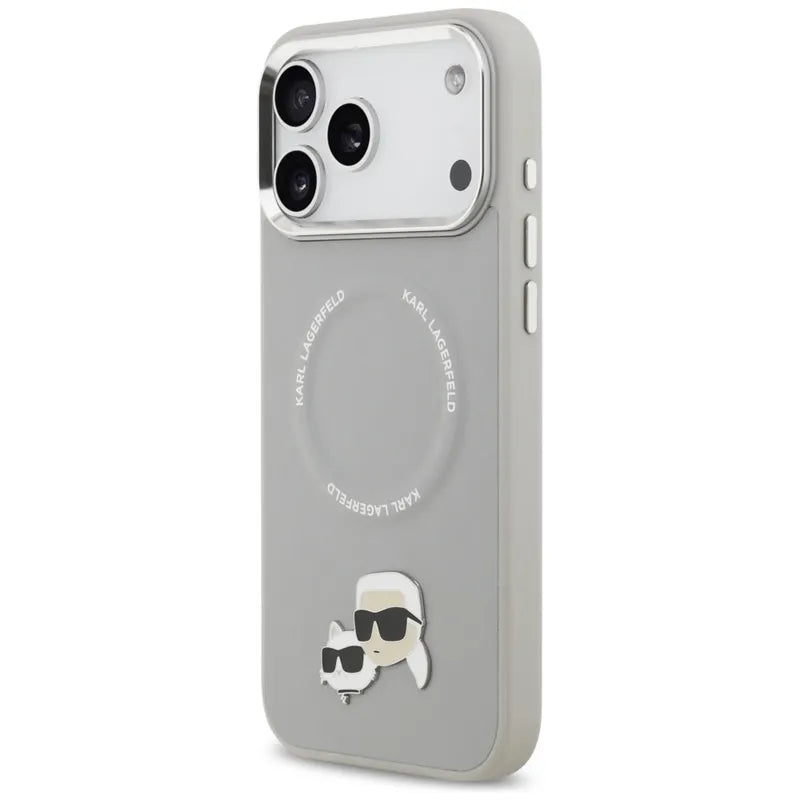 Karl Lagerfeld Karl & Choupette Pins MagSafe – dėklas, skirtas iPhone 17 Pro (pilkas)